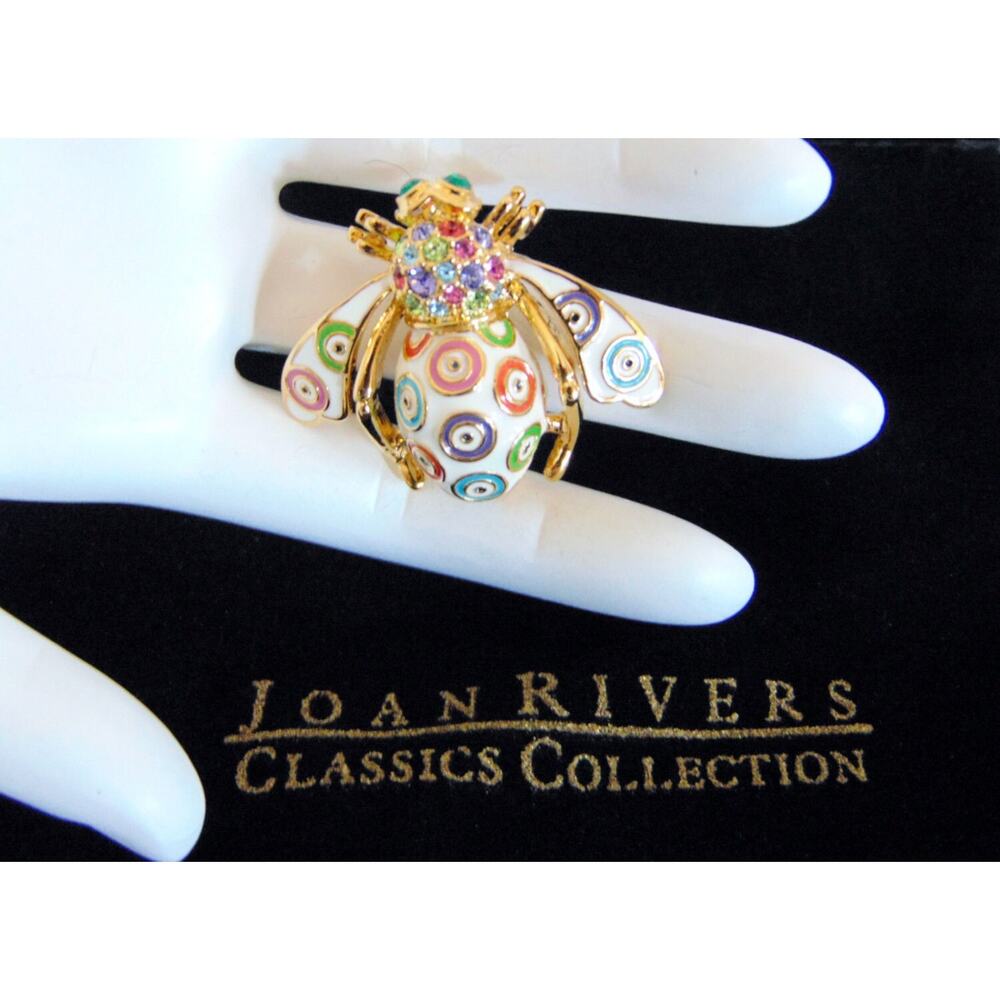 Joan Rivers Crystal Evil Eye Bee Pin Brooch Enameled Gold Targets Rhinestone - Picture 2 of 5